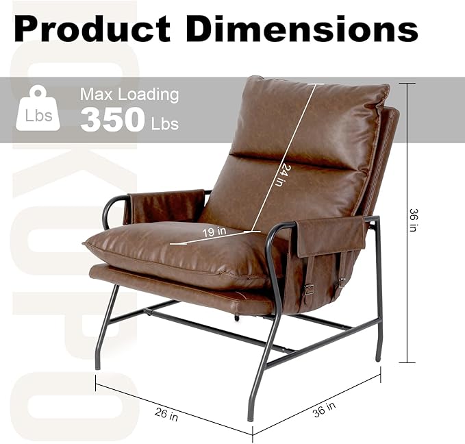 1 Pc Faux Leather Accent Chair for Living Room, 24" High Backrest Upholstered Armchair, Ergonomic Design, Soft Thickened Cushion Comfy Leisure Chair, Mid Century Modern Single Sofa, Dark Brown