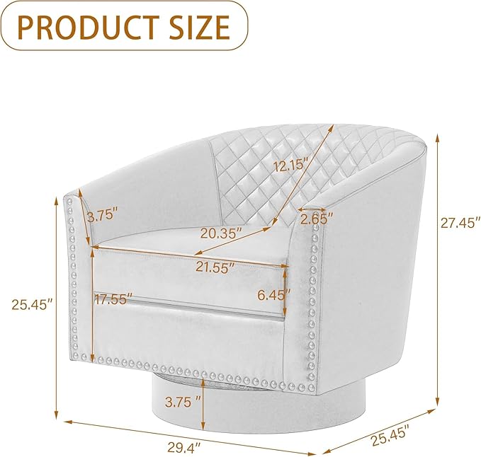 UIXE Swivel Barrel Accent Chairs Set of 2, Faux Leather Club Chair Upholstered Round Armchair for Living Room, Comfy Single Sofa Bedroom Reading Seat - Coffee