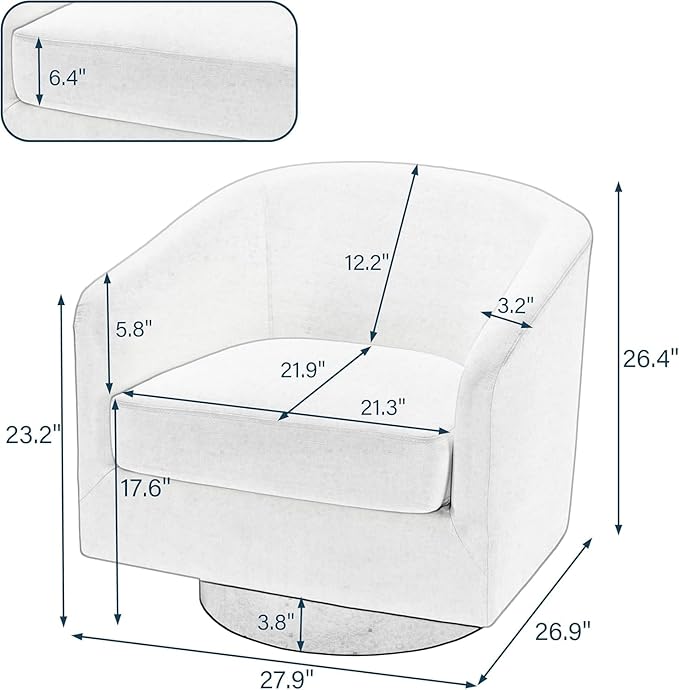 UIXE Swivel Barrel Accent Chairs Set of 2, Fabric Upholstered Armchair Modern Round Club Arm Chair for Living Room, Comfy Single Sofa Seating Bedroom Side Reading Seat for Home Office - Gray
