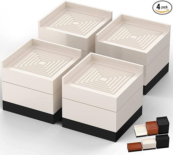 Furniture Risers, Tclouda Bed/Sofa/Desk/Table/Chair Leg/Fridge Lifts to 1.5, 3 and 4 in, Square Adjustable Risers Blocks for Extenders, Heavy Duty Supports Up to 1300 Lbs, 3 in-Apricot-Square