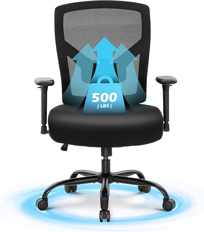 MAISON ARTS Ergonomic Mesh Office Chair, Mid-Back Computer Desk Chairs with Lumbar Support, 500 lbs Capacity Swivel Chair with 3D Adjustable Arms, Wide Comfy Seat and Wheels