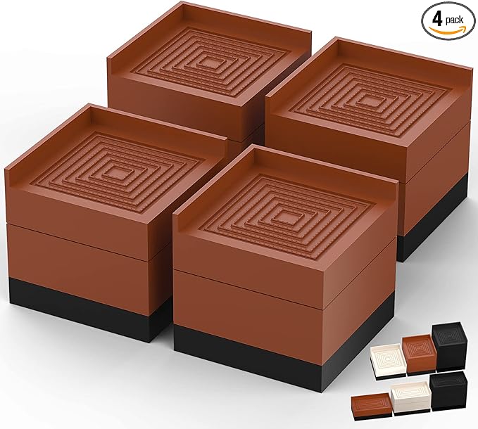 Tclouda Furniture Risers, Bed/Sofa/Desk/Table/Chair Leg/Fridge Lifts to 1.5, 3 and 4 in, Square Adjustable Risers Blocks for Extenders, Heavy Duty Supports Up to 1300 Lbs, 3 in-Brown-Square