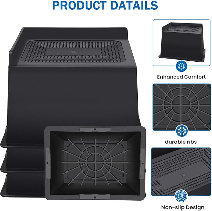 ANNKUT Bed Risers 5 Inch Heavy Duty,Oversized Couch Risers, Extra Wide Furniture Risers for Sofa Table Desk Headboard Chair Lifting,Rectangle Risering Blocks Support 6000 lbs(8 Pack Black)