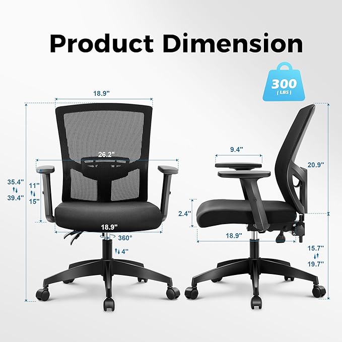MAISON ARTS Mesh Office Chair Set of 3, Ergonomic Home Desk Chair with Lumbar Support, Mid-Back Computer Task Chair with Breathable Mesh and Adjustable Armrests for Home Office