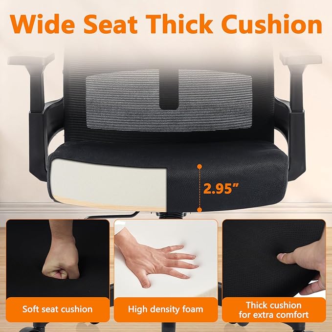 CLATINA 500lbs Big and Tall Office Chair Heavy Duty Mesh Ergonomic Computer Chairs with Adjustable Lumbar Support and Wide Comfy Seat for Home Office Conference Heavy People, Black