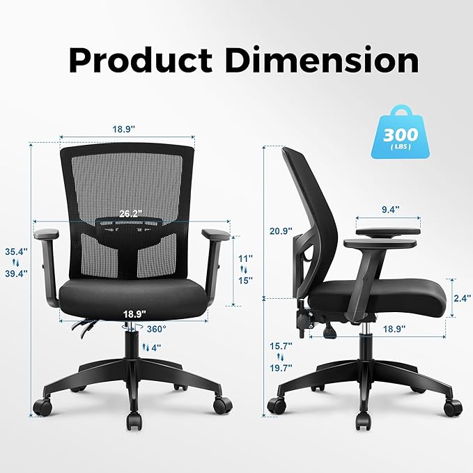 MAISON ARTS Mesh Office Chair Ergonomic Home Desk Chair Mid-Back Computer Task Chair with Breathable Mesh and Adjustable Armrests for Home Office