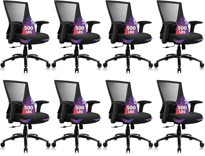 CLATINA Big and Tall Office Chair Heavy Duty Ergonomic Desk Chair 500lbs with Flip-up Arms & Wide Thick Seat Cushion Home Executive Swivel Mesh Chair for Study, Conference, Black (8 PK)