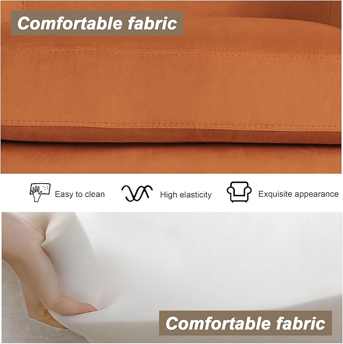 UIXE Swivel Barrel Accent Chairs Set of 2, Velvet Upholstered Armchair Modern Round Club Arm Chair for Living Room, Comfy Single Sofa Seating Bedroom Side Reading Seat for Home Office - Orange