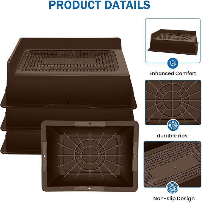 ANNKUT Bed Risers 2 Inch Heavy Duty,Oversized Couch Risers, Extra Wide Furniture Risers for Sofa Table Desk Headboard Chair Lifting,Rectangle Risering Blocks Support 6000 lbs(4 Pack Brown)