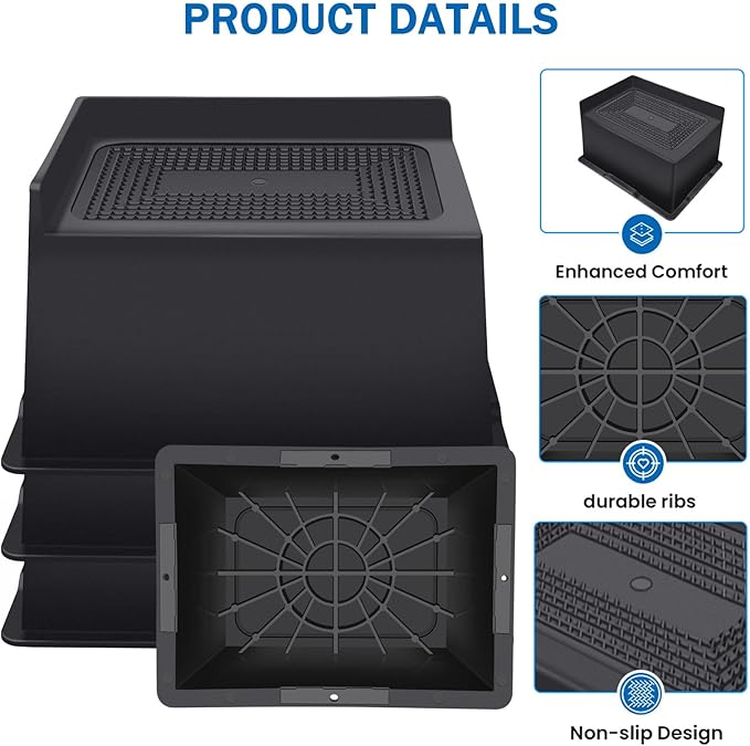 ANNKUT Bed Risers 4 Inch Heavy Duty,Oversized Couch Risers, Extra Wide Furniture Risers for Sofa Table Desk Headboard Chair Lifting,Rectangle Risering Blocks Support 6000 lbs(6 Pack Black)