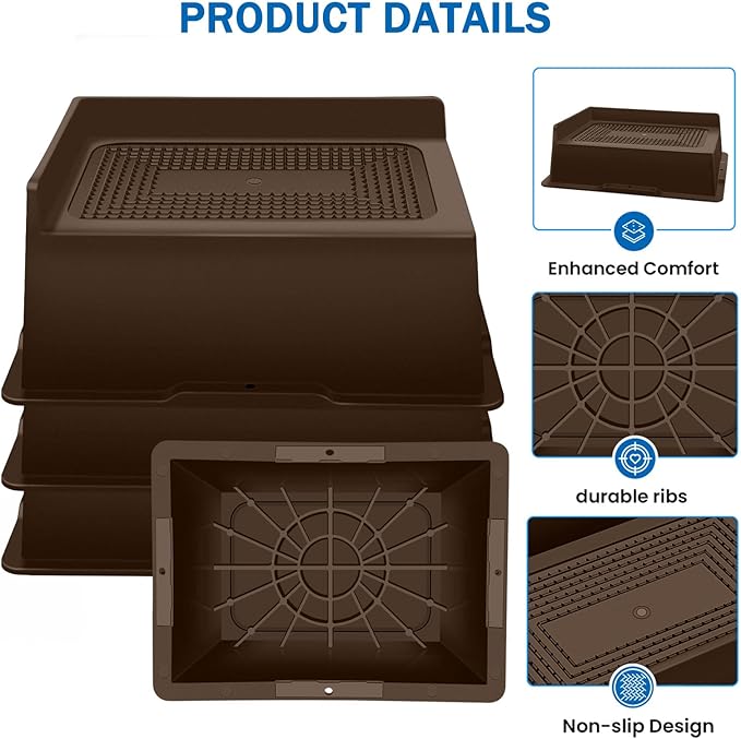 ANNKUT Bed Risers 3 Inch Heavy Duty,Oversized Couch Risers, Extra Wide Furniture Risers for Sofa Table Desk Headboard Chair Lifting,Rectangle Risering Blocks Support 6000 lbs(8 Pack Brown)