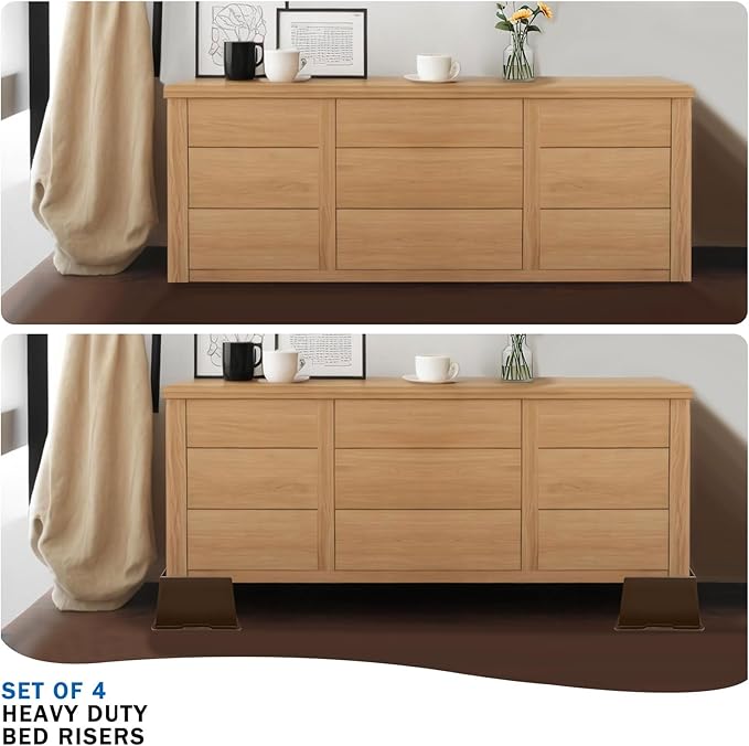 ANNKUT Bed Risers 5 Inch Heavy Duty,Oversized Couch Risers, Extra Wide Furniture Risers for Sofa Table Desk Headboard Chair Lifting,Rectangle Risering Blocks Support 6000 lbs(8 Pack Brown)