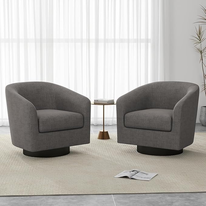 UIXE Swivel Barrel Accent Chairs Set of 2, Fabric Upholstered Armchair Modern Round Club Arm Chair for Living Room, Comfy Single Sofa Seating Bedroom Side Reading Seat for Home Office - Gray