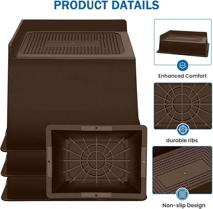 ANNKUT Bed Risers 6 Inch Heavy Duty,Oversized Couch Risers, Extra Wide Furniture Risers for Sofa Table Desk Headboard Chair Lifting,Rectangle Risering Blocks Support 6000 lbs(4 Pack Brown)