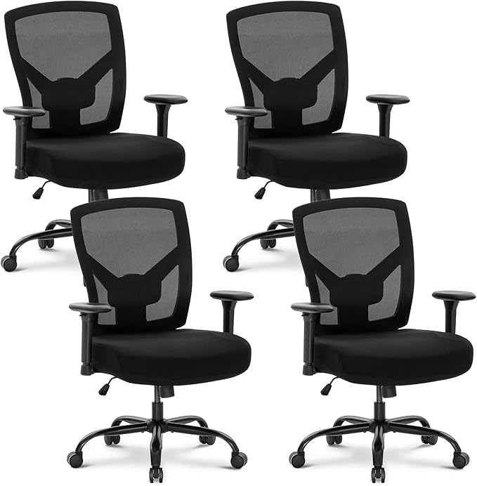 MAISON ARTS Ergonomic Mesh Office Chair Set of 4, Mid-Back Computer Desk Chairs with Lumbar Support, 500 lbs Capacity Swivel Chair with 3D Adjustable Arms, Wide Comfy Seat and Wheels