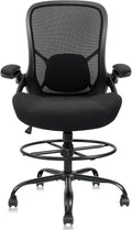 HYLONE 400lbs Big and Tall Heavy Duty Drafting Chair 5" Thickened Seat Tall Office Chair Flip-Up Armrests Ergonomic Chair with Lumbar Support and Adjustable Footrest Ring Standing Desk Chair (Black)
