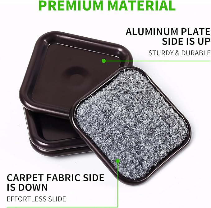 1 3/4" Square Carpet Bottom Furniture Caster Cups, Reusable Furniture Sliders for Hardwood Floors, Felt Furniture Pads Coasters to Protect Tile or Laminate Floors from Scratches, Brown/Gray (24 Pack)