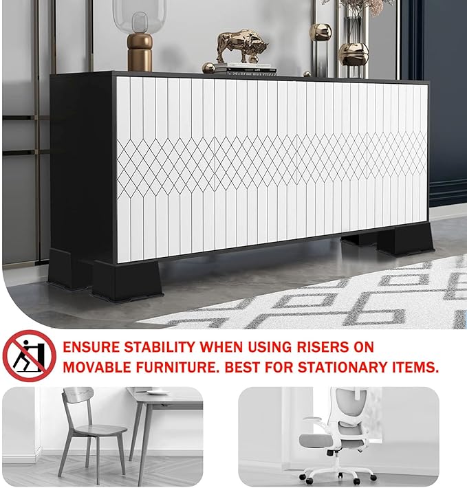 ANNKUT Bed Risers 4 Inch Heavy Duty,Oversized Couch Risers, Extra Wide Furniture Risers for Sofa Table Desk Headboard Chair Lifting,Rectangle Risering Blocks Support 6000 lbs(6 Pack Black)