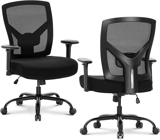 MAISON ARTS Ergonomic Mesh Office Chair Set of 2, Mid-Back Computer Desk Chairs with Lumbar Support, 500 lbs Capacity Swivel Chair with 3D Adjustable Arms, Wide Comfy Seat and Wheels