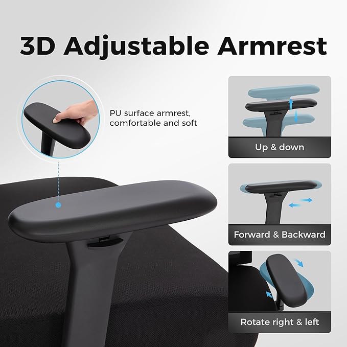 MAISON ARTS Ergonomic Mesh Office Chair, Mid-Back Computer Desk Chairs with Lumbar Support, 500 lbs Capacity Swivel Chair with 3D Adjustable Arms, Wide Comfy Seat and Wheels