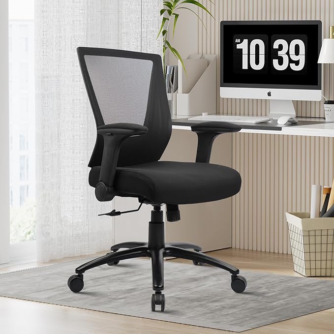 CLATINA Big and Tall Office Chair Heavy Duty Ergonomic Desk Chair 500lbs with Flip-up Arms & Wide Thick Seat Cushion Home Executive Swivel Mesh Chair for Study, Conference, Black