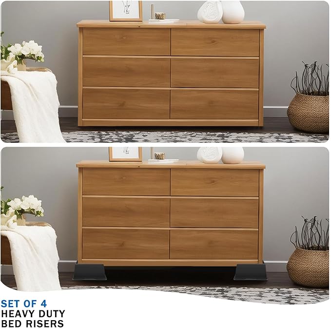 ANNKUT Bed Risers 3 Inch Heavy Duty,Oversized Couch Risers, Extra Wide Furniture Risers for Sofa Table Desk Headboard Chair Lifting,Rectangle Risering Blocks Support 6000 lbs(4 Pack Black)