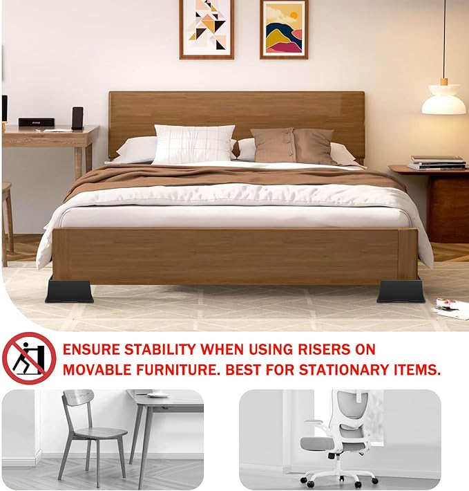 ANNKUT Bed Risers 3 Inch Heavy Duty,Oversized Couch Risers, Extra Wide Furniture Risers for Sofa Table Desk Headboard Chair Lifting,Rectangle Risering Blocks Support 6000 lbs(8 Pack Black)