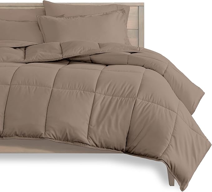 Bare Home Bed-in-A-Bag 7 Piece Comforter & Sheet Set - Full - Goose Down Alternative - Ultra-Soft 1800 Premium - Bedding Set (Full, Taupe/Taupe)
