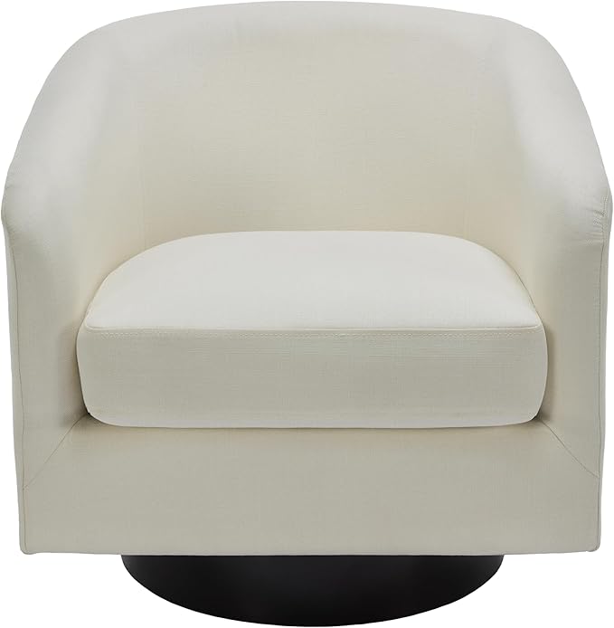 UIXE 360° Swivel Barrel Accent Chair Armchair, Modern Round Club Arm Chair Upholstered Living Room Single Sofa Seating Bedroom Side Reading Seat in Fabric for Home Office (Beige)