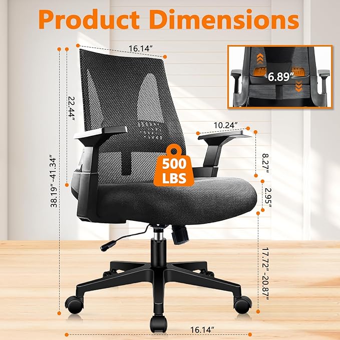 CLATINA 500lbs Big and Tall Office Chair Heavy Duty Mesh Ergonomic Computer Chairs with Adjustable Lumbar Support and Wide Comfy Seat for Home Office Conference Heavy People, Black