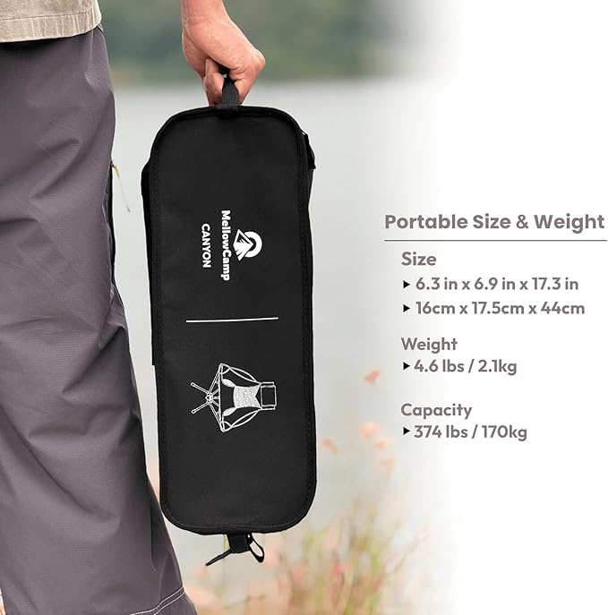 MellowCamp High Back Camping Chair, Oversized Comfort Design Collapsible Camp Chair with Pillow (Black)