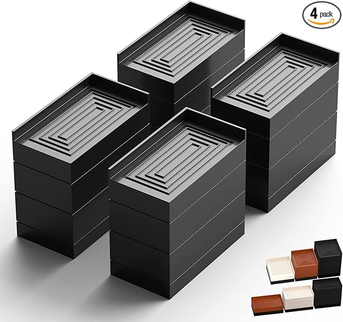 Furniture Risers, Tclouda Bed/Sofa/Desk/Table/Chair Leg/Fridge Lifts to 1.5, 3 and 4 in, Rectangle Adjustable Risers Blocks for Extenders, Heavy Duty Supports Up to 1300 Lbs, 4 in-Black-Rectangle