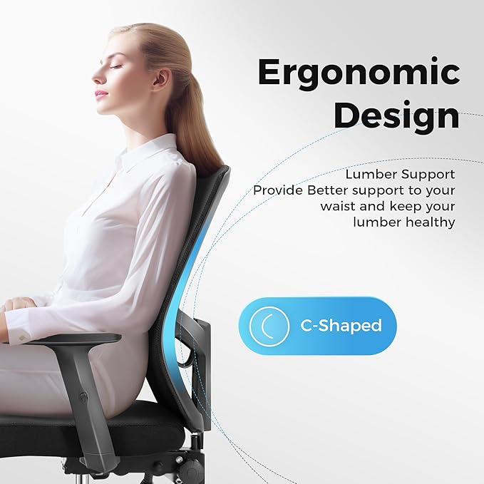 MAISON ARTS Mesh Office Chair Set of 3, Ergonomic Home Desk Chair with Lumbar Support, Mid-Back Computer Task Chair with Breathable Mesh and Adjustable Armrests for Home Office
