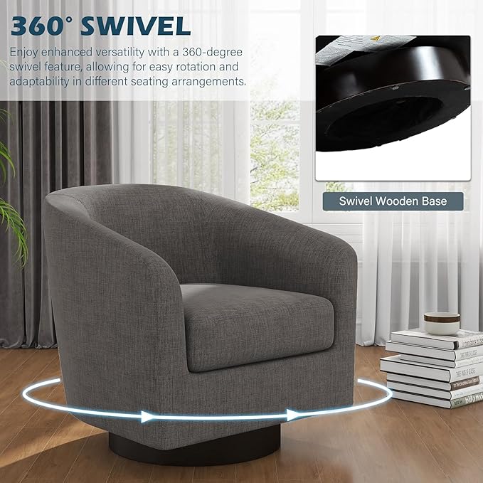 UIXE Swivel Barrel Accent Chairs Set of 2, Fabric Upholstered Armchair Modern Round Club Arm Chair for Living Room, Comfy Single Sofa Seating Bedroom Side Reading Seat for Home Office - Gray
