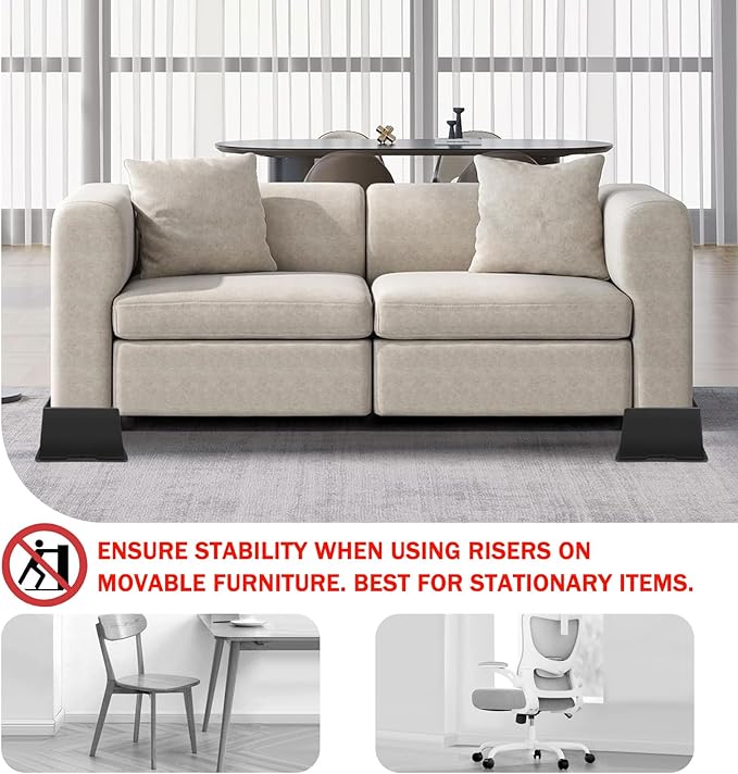 ANNKUT Bed Risers 5 Inch Heavy Duty,Oversized Couch Risers, Extra Wide Furniture Risers for Sofa Table Desk Headboard Chair Lifting,Rectangle Risering Blocks Support 6000 lbs(8 Pack Black)