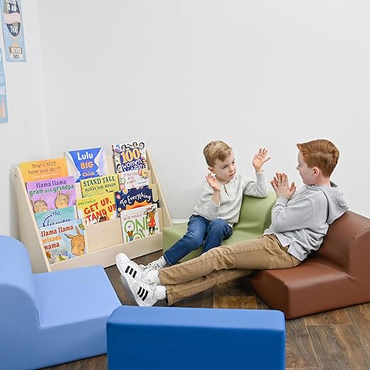 Children's Factory Library Lounger, Flexible Seating Classroom Furniture, Comfy Kids Chairs, Walnut, Single Lounger