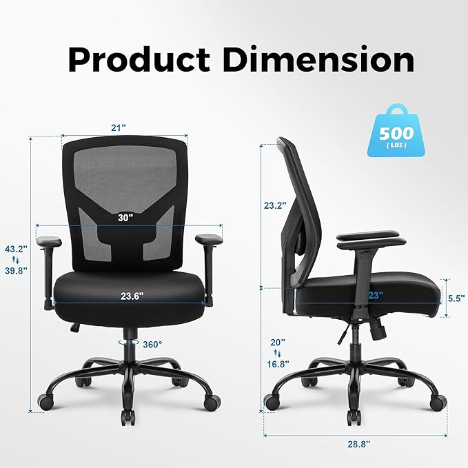MAISON ARTS Ergonomic Mesh Office Chair Set of 3, Mid-Back Computer Desk Chairs with Lumbar Support, 500 lbs Capacity Swivel Chair with 3D Adjustable Arms, Wide Comfy Seat and Wheels