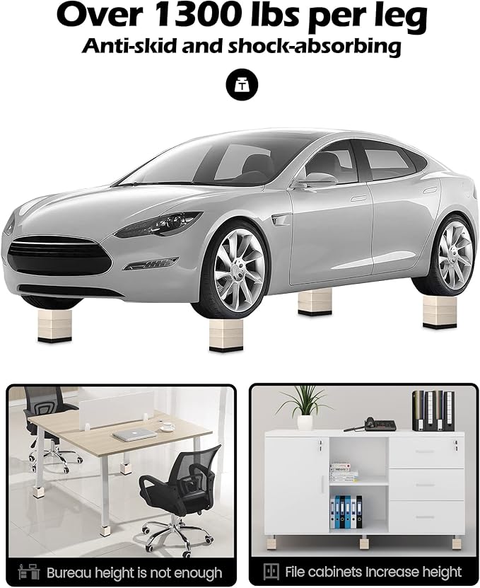 Furniture Risers, Tclouda Bed/Sofa/Desk/Table/Chair Leg/Fridge Lifts to 1.5, 3 and 4 in, Square Adjustable Risers Blocks for Extenders, Heavy Duty Supports Up to 1300 Lbs, 3 in-Apricot-Square