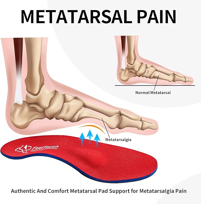 (230+lbs)FeetTouch Strong Arch Support Orthotics for Metatarsalgia Morton's Neuroma,Ball of Foot Pain Relief Inserts Plantar Fasciitis Flat Feet with Poron Heel Cushion