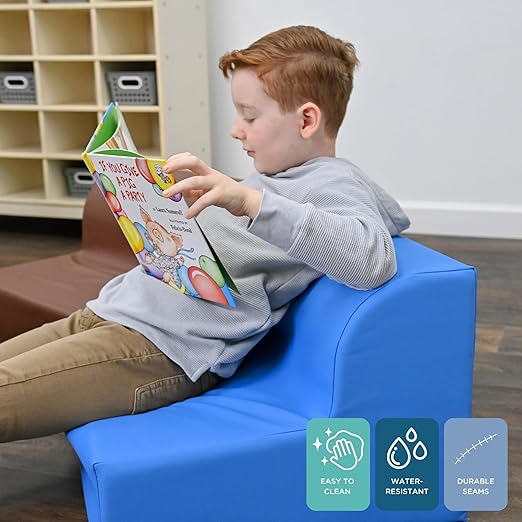 Children's Factory Library Lounger, Flexible Seating Classroom Furniture, Comfy Kids Chairs, Deep Water Blue, Single Lounger