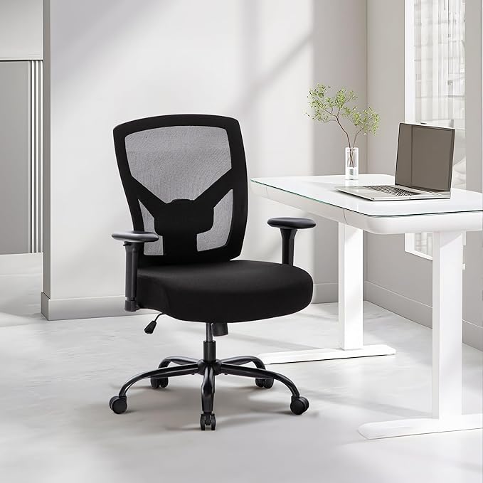 MAISON ARTS Ergonomic Mesh Office Chair Set of 3, Mid-Back Computer Desk Chairs with Lumbar Support, 500 lbs Capacity Swivel Chair with 3D Adjustable Arms, Wide Comfy Seat and Wheels