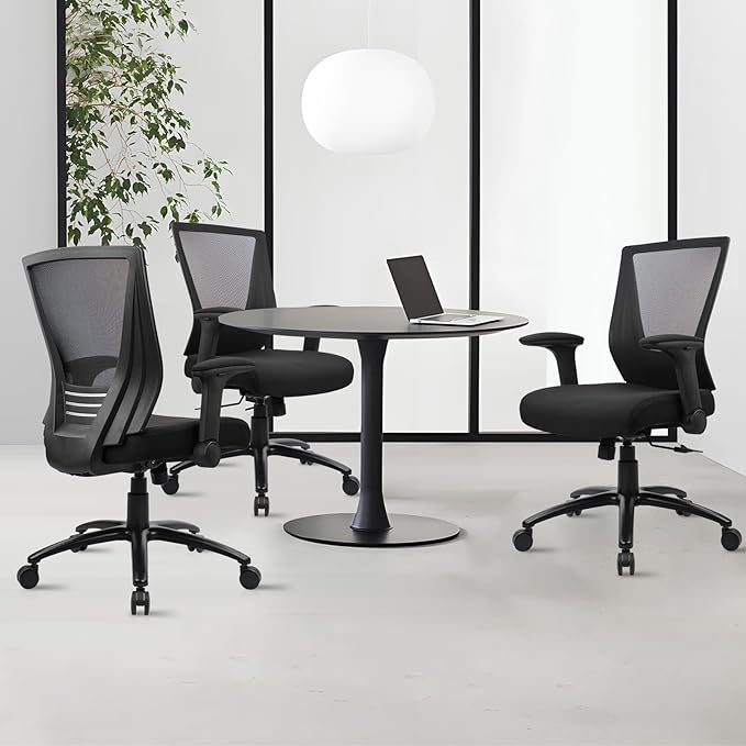 CLATINA Big and Tall Office Chair Heavy Duty Ergonomic Desk Chair 500lbs with Flip-up Arms & Wide Thick Seat Cushion Home Executive Swivel Mesh Chair for Study, Conference, Black (2 PK)