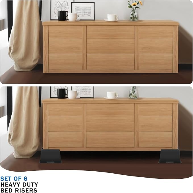 ANNKUT Bed Risers 5 Inch Heavy Duty,Oversized Couch Risers, Extra Wide Furniture Risers for Sofa Table Desk Headboard Chair Lifting,Rectangle Risering Blocks Support 6000 lbs(6 Pack Black)