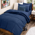 Bare Home Bed-in-A-Bag 5 Piece Comforter & Sheet Set - Twin - Goose Down Alternative - Ultra-Soft 1800 Premium Bed Set (Twin, Dark Blue/Dark Blue)