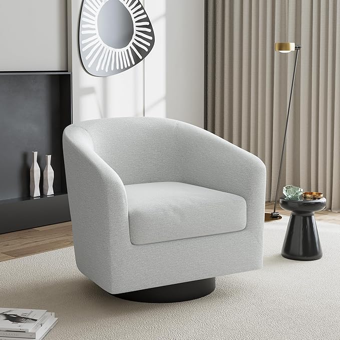 UIXE Swivel Accent Chair, Chenille Barrel Chairs Upholstered Armchair for Living Room, Modern Round Arm Chair Small Single Sofa Bedroom Reading Seat - Beige
