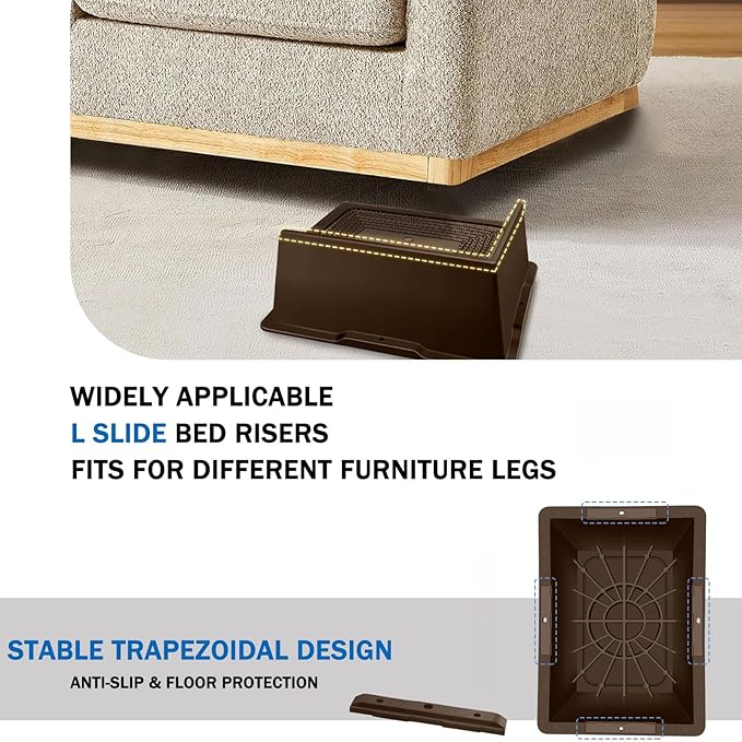 ANNKUT Bed Risers 3 Inch Heavy Duty,Oversized Couch Risers, Extra Wide Furniture Risers for Sofa Table Desk Headboard Chair Lifting,Rectangle Risering Blocks Support 6000 lbs(6 Pack Brown)