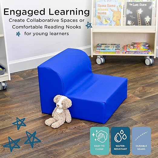Children's Factory Library Lounger, Flexible Seating Classroom Furniture, Comfy Kids Chairs, Blue, Single Lounger