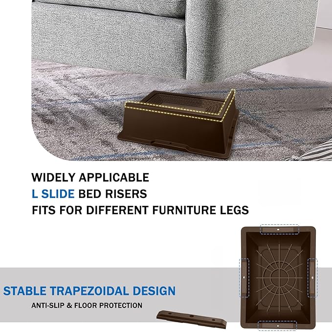 ANNKUT Bed Risers 2 Inch Heavy Duty,Oversized Couch Risers, Extra Wide Furniture Risers for Sofa Table Desk Headboard Chair Lifting,Rectangle Risering Blocks Support 6000 lbs(4 Pack Brown)