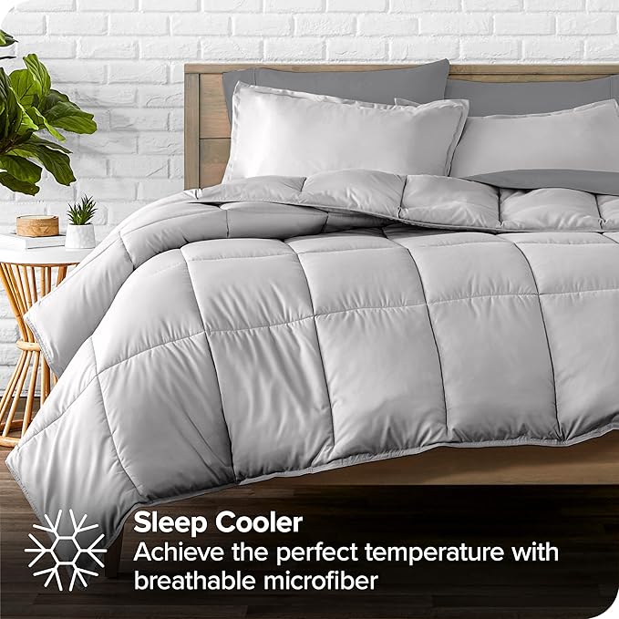 Bare Home Bed-in-A-Bag 8 Piece Comforter & Sheet Set - Split California King - Goose Down Alternative - Ultra-Soft 1800 Premium Bedding Set (Split Cal King, Light Grey/Grey)
