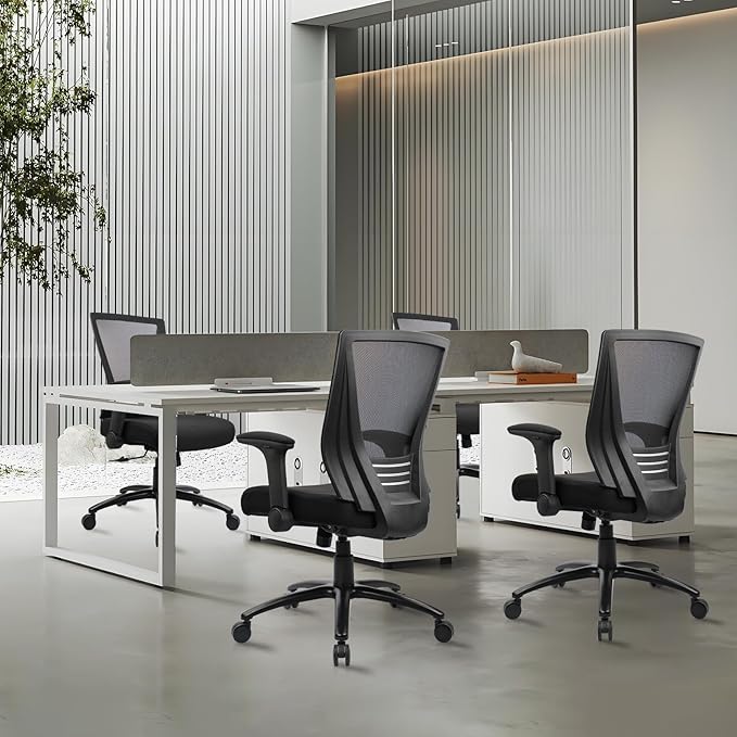 CLATINA Big and Tall Office Chair Heavy Duty Ergonomic Desk Chair 500lbs with Flip-up Arms & Wide Thick Seat Cushion Home Executive Swivel Mesh Chair for Study, Conference, Black (4 PK)